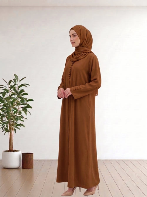 Elegant  Button-Detailed Abaya Fabric Nida  with Matching Hijab