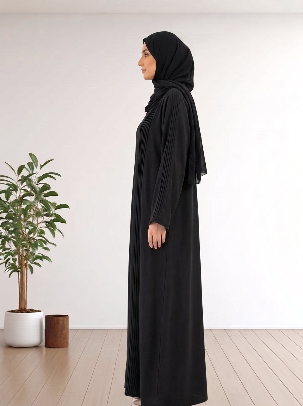 Premium Black Pleated Abaya febric nada korea 100%