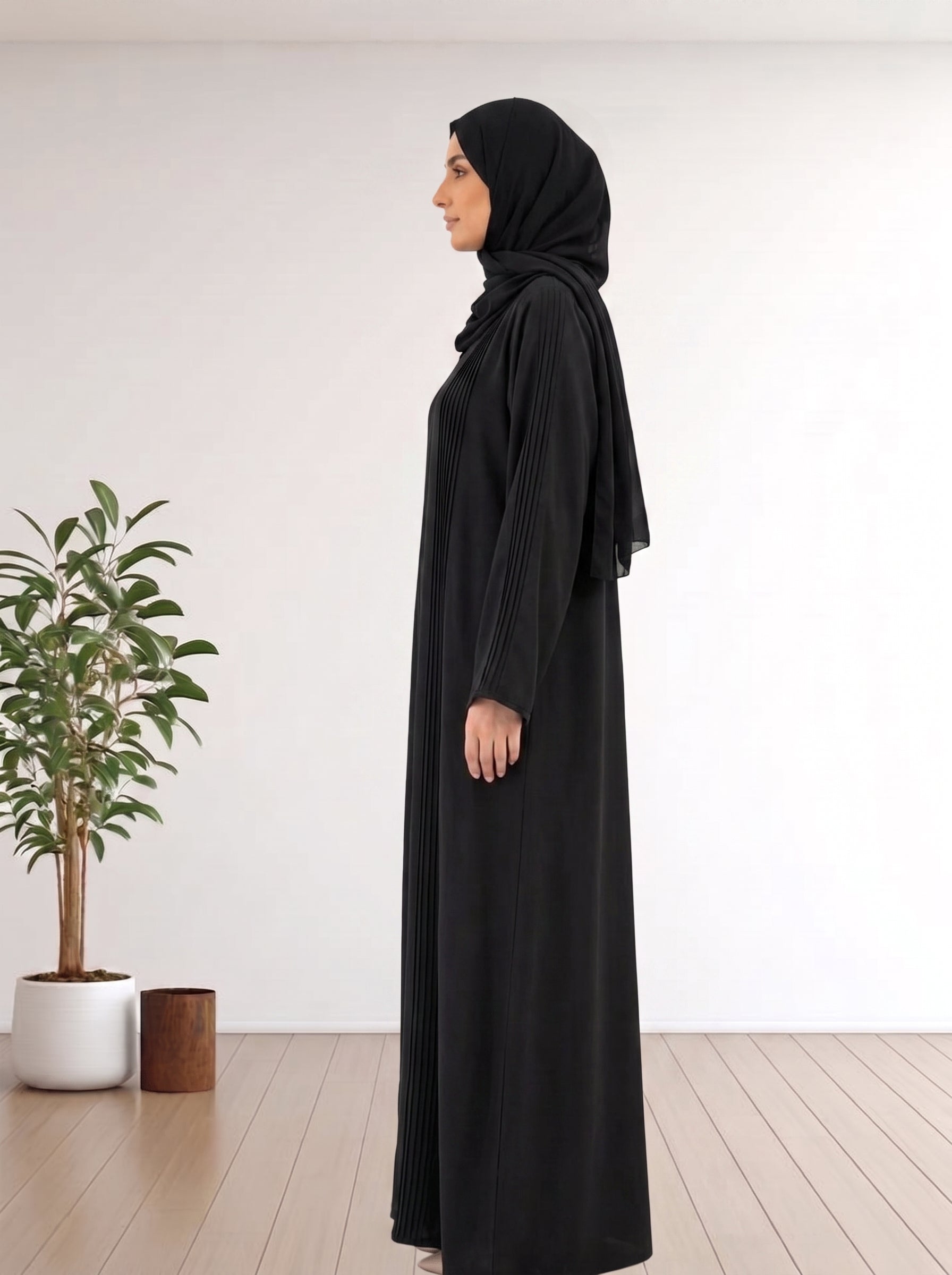 Premium Black Pleated Abaya febric nada korea 100%