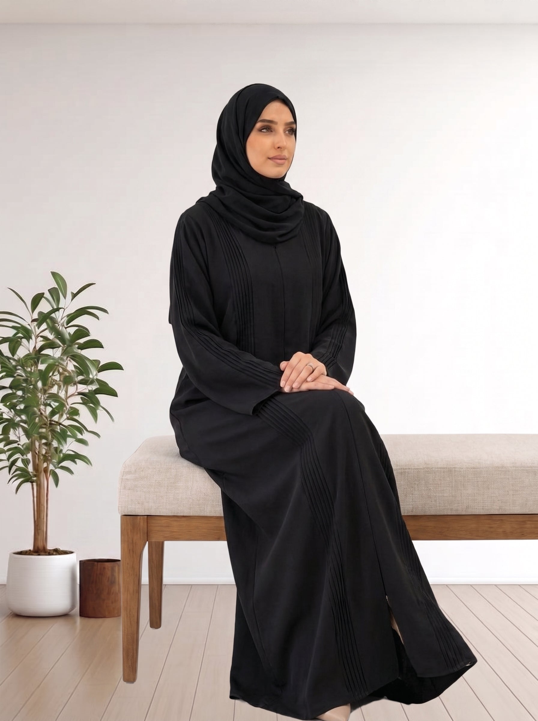 Premium Black Pleated Abaya febric nada korea 100%