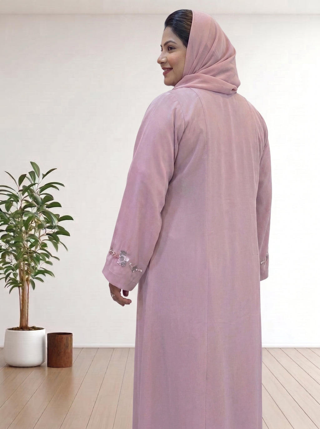 Elegant Dusty Pink Handmade Abaya with Matching Hijab