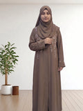 Elegant Mocha Brown Embroidered Abaya with Matching Hijab