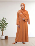 Elegant Burnt Orange Abaya with hand Embroidery & Hijab Set