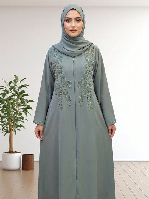 Luxury  Abaya with Symmetrical Beadwork hijab with a matching abaya
