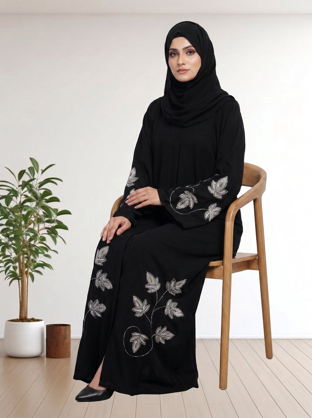 Premium Black Abaya with Handcrafted Stone & Beadwork