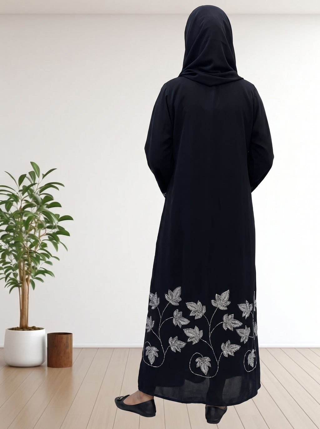 Premium Black Abaya with Handcrafted Stone & Beadwork