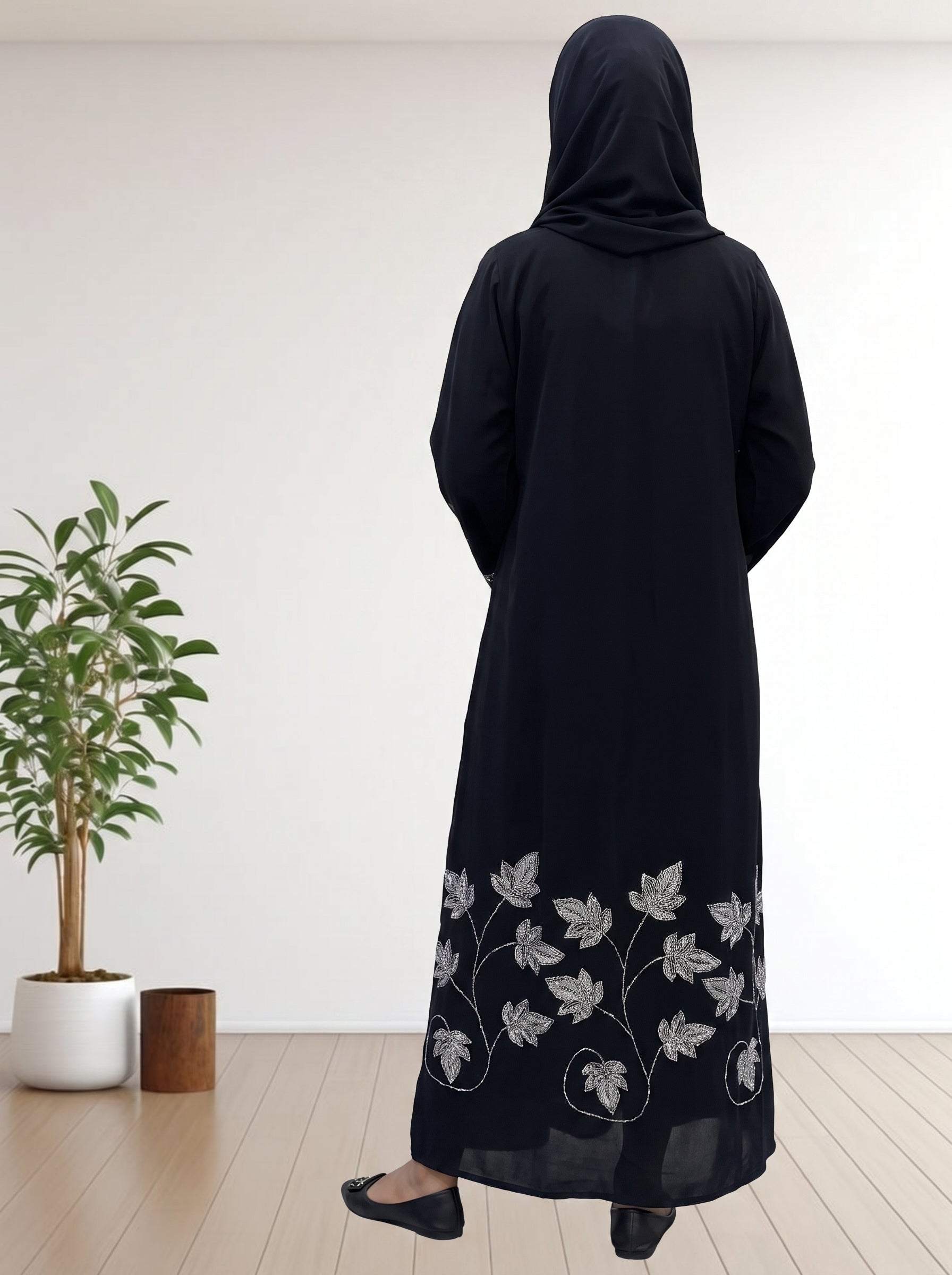 Premium Black Abaya with Handcrafted Stone & Beadwork