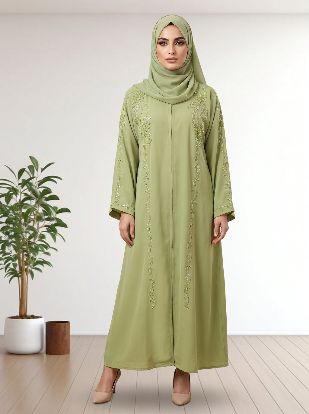 Premium Nada Febric  Abaya with Stone & Beadwork