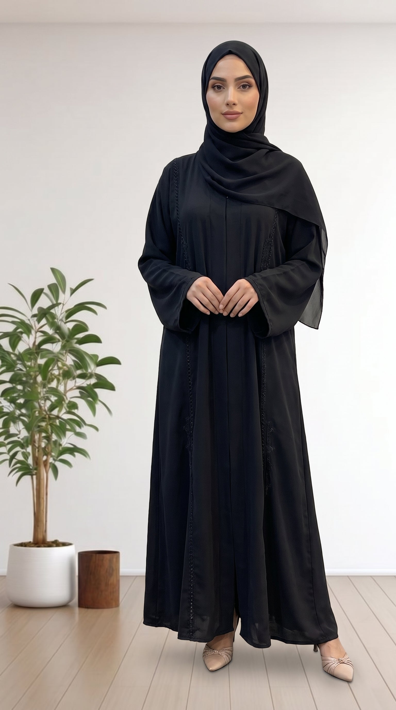Premium Soft nida  Abaya with Delicate Lace Detailing