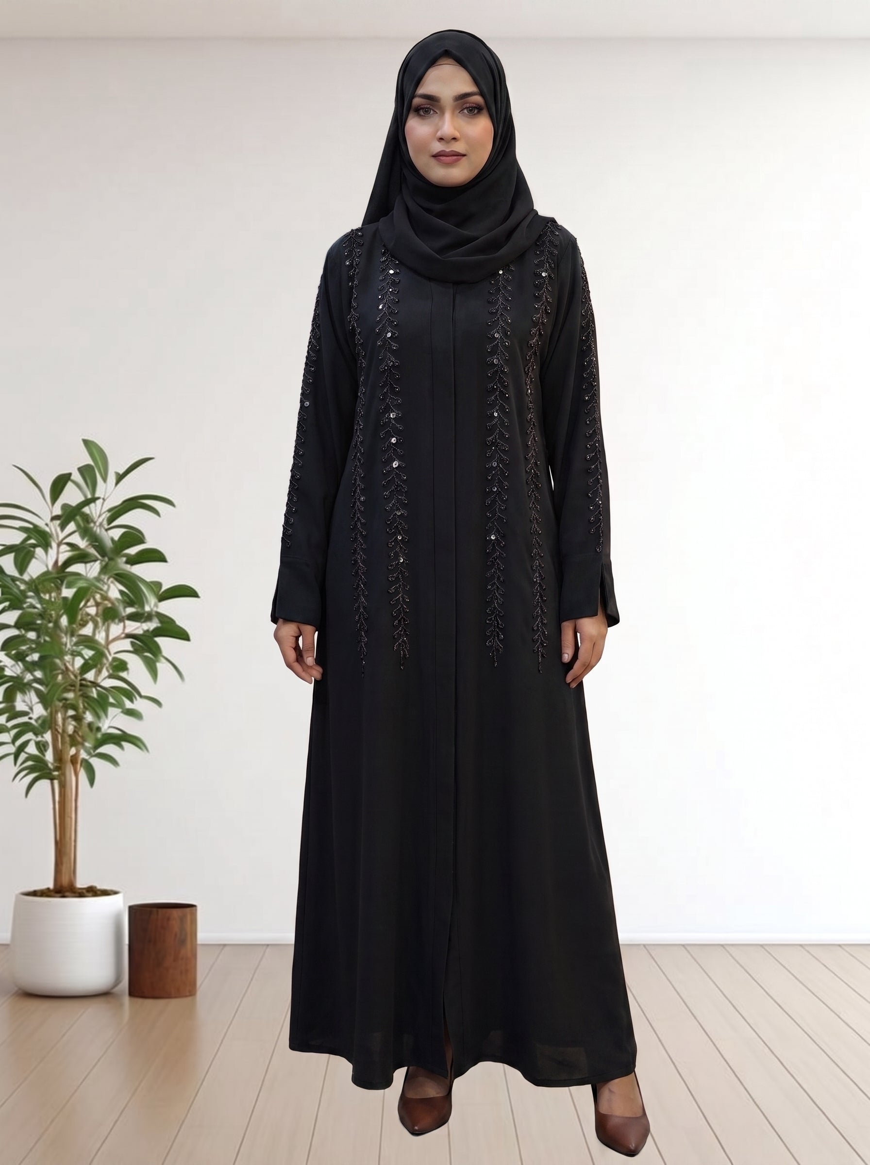 Premium Burnt Orange Beaded Occasion Abaya with Matching Hijab