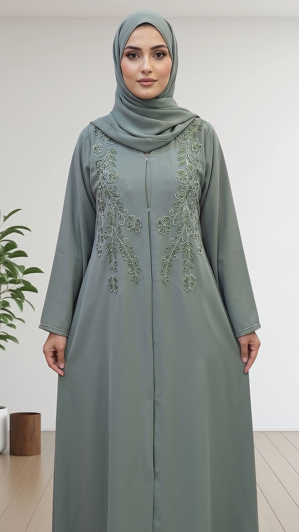 Luxury  Abaya with Symmetrical Beadwork hijab with a matching abaya